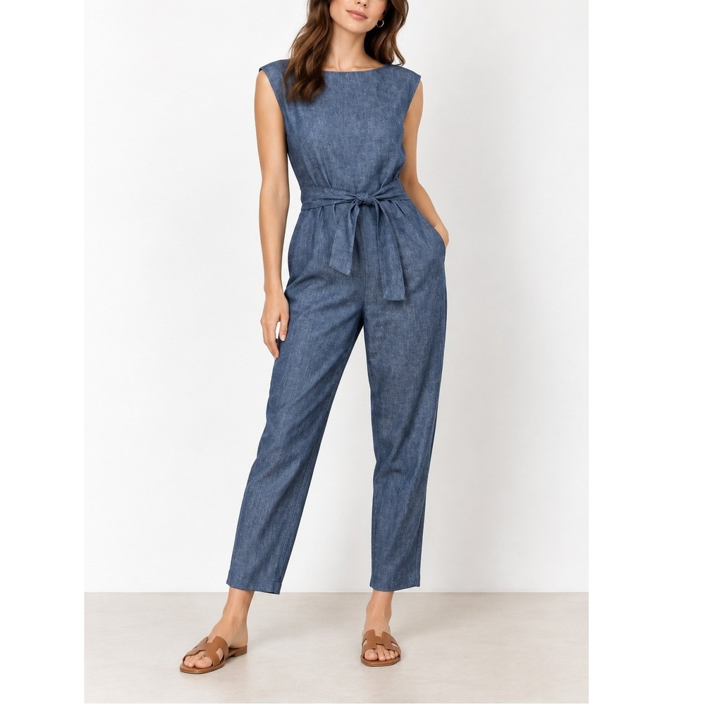 Ozma Matador Jumpsuit Women's XS Blue Chambray Relaxed Fit Minimal Casual Style